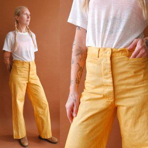 Vintage Overdyed Sailor Trousers/ High Waisted Marigold Button Fly Navy Uniform